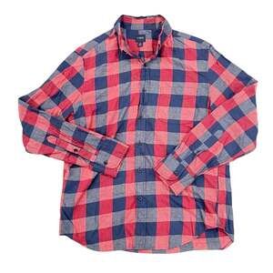J.Crew Men's Medium Homespun Red and Blue Plaid Cotton Button Down Flannel Shirt